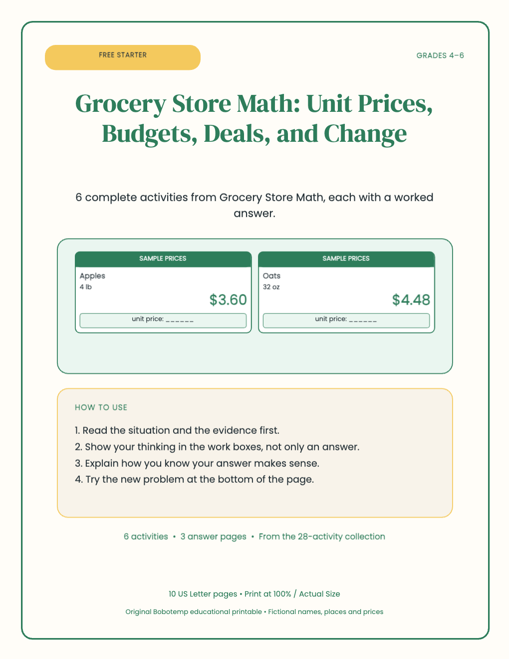 Grocery Store Math free starter cover