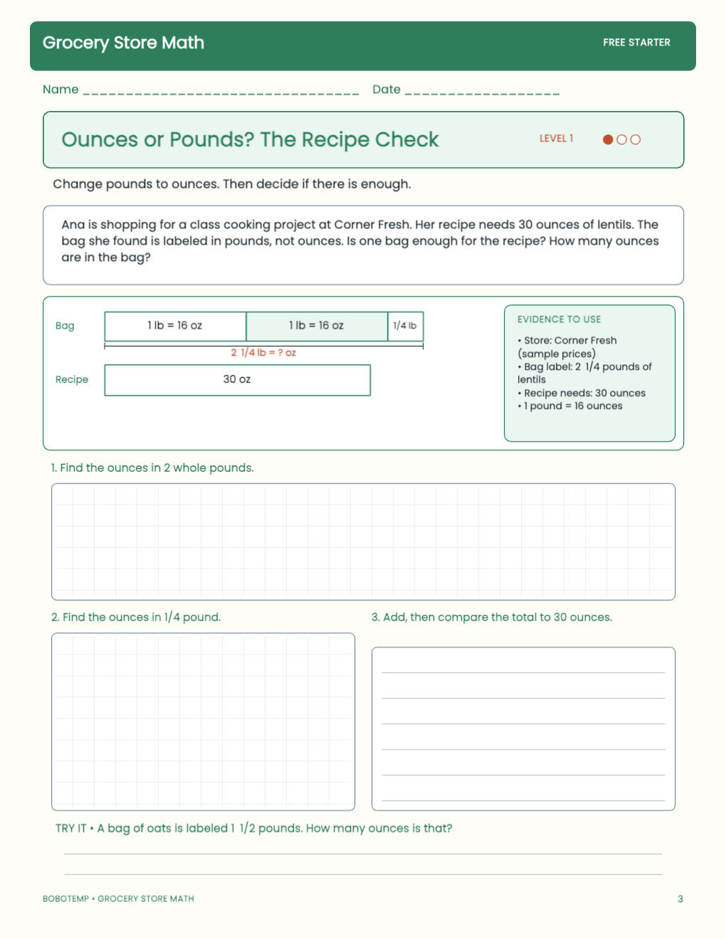 Grocery Store Math free activity page 2