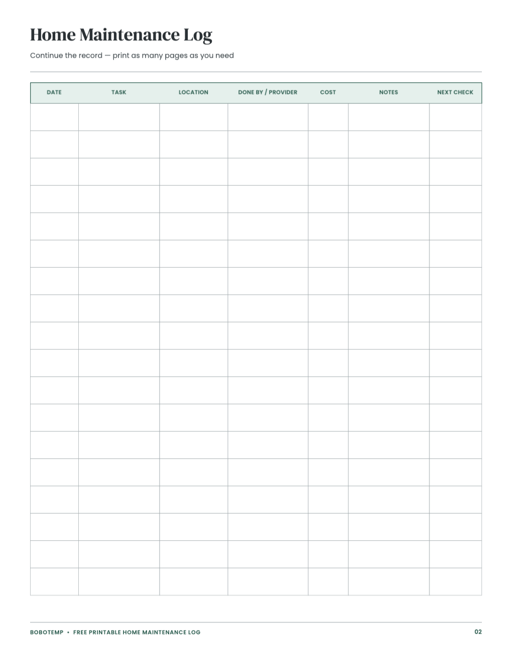 Reusable maintenance continuation page