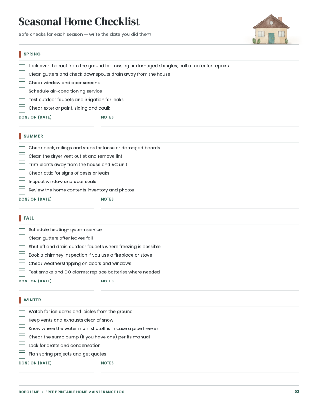 Seasonal home checklist