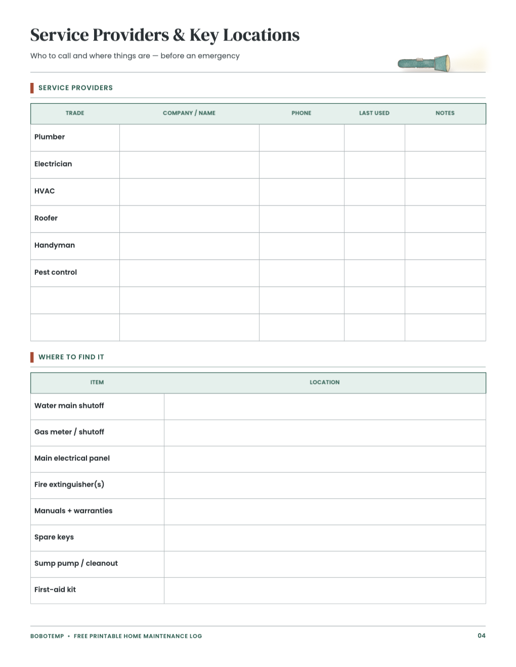 Service providers and key locations