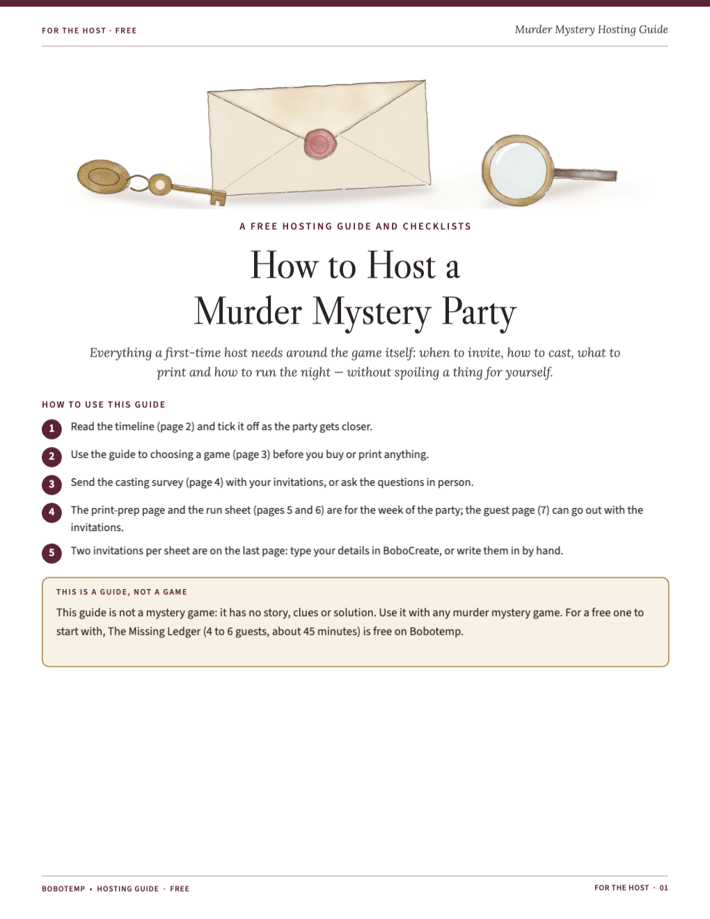 Cover with a key, a sealed envelope and a magnifying loupe