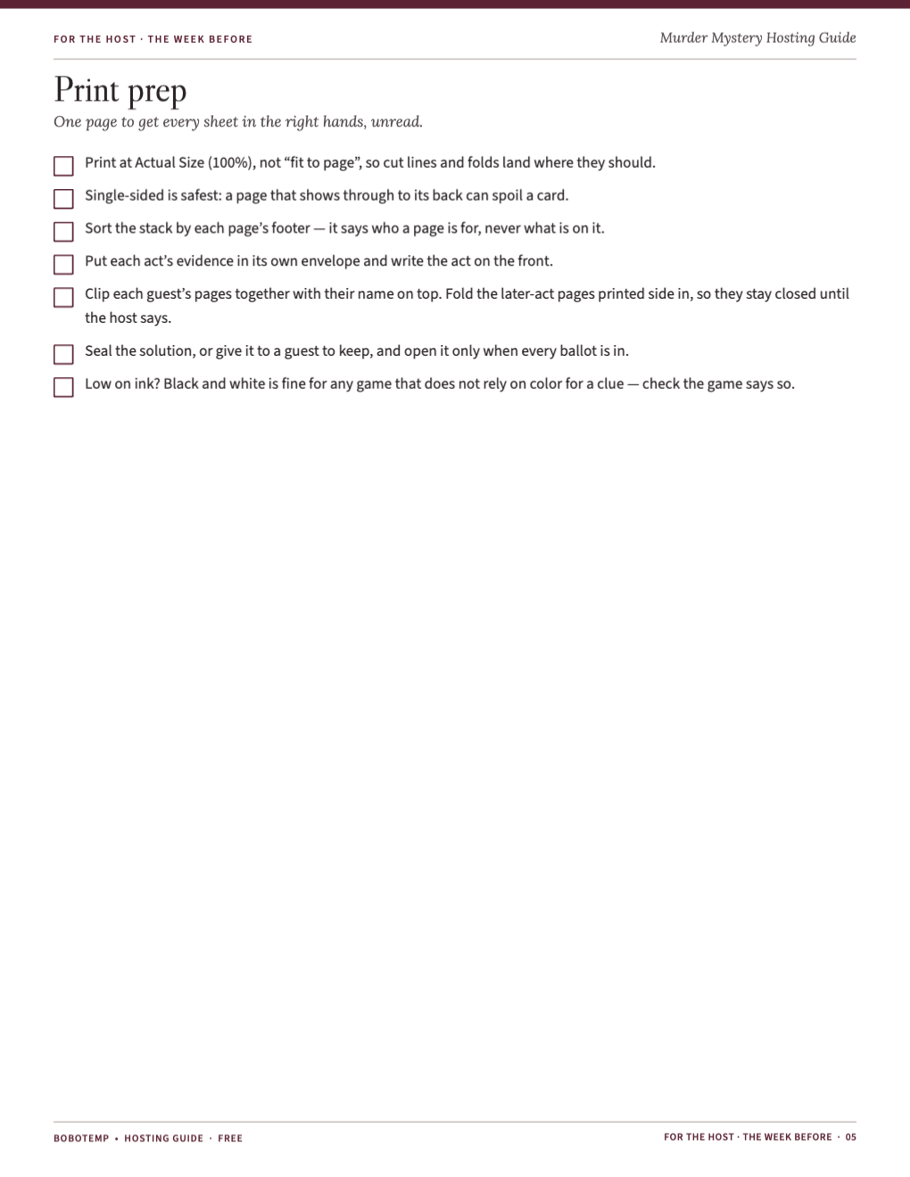 Print prep checklist