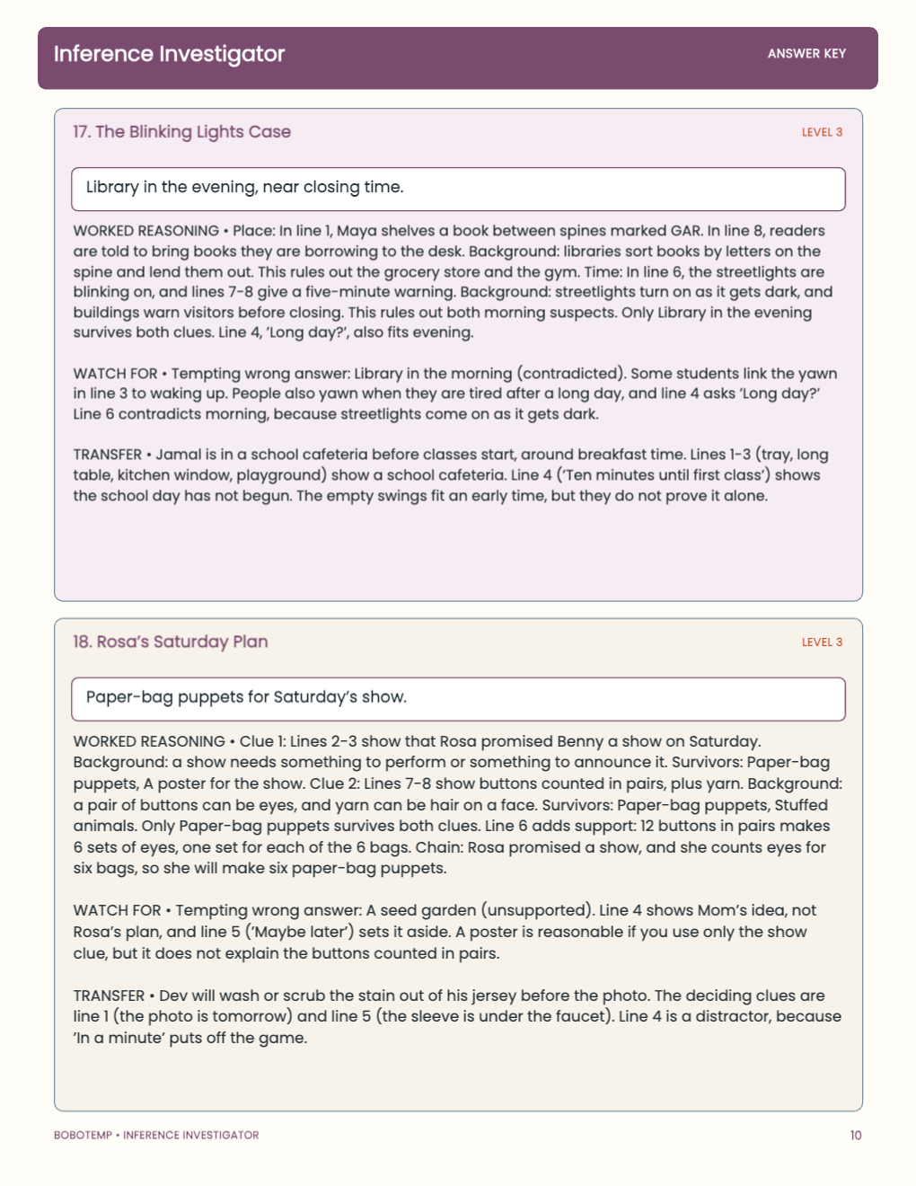 Inference Investigator worked answer page