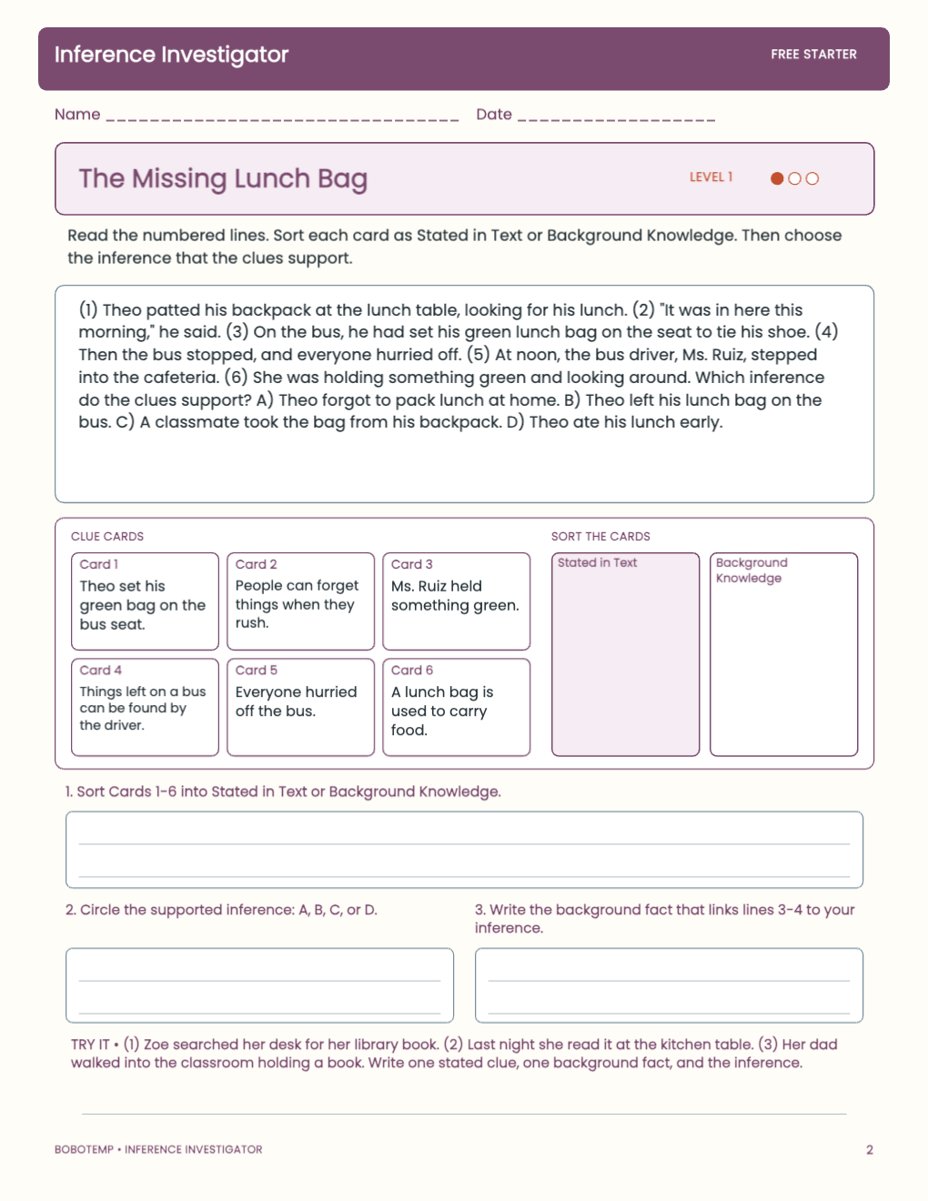 Inference Investigator free activity page 1