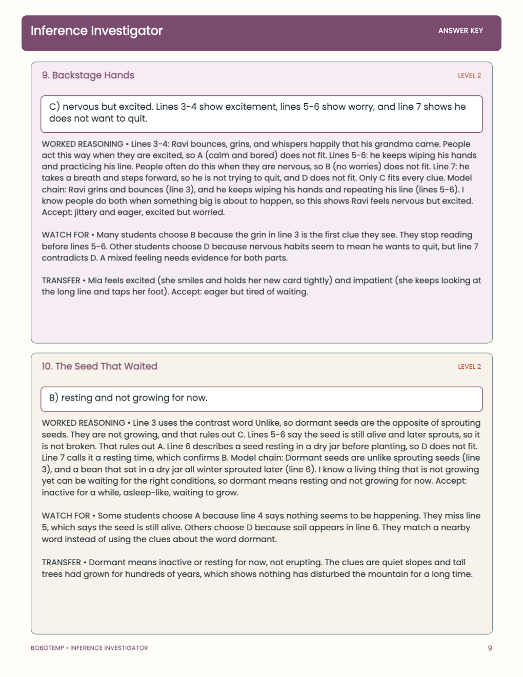 Inference Investigator worked answer page
