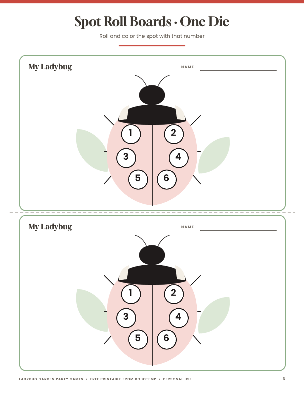 Printable ladybug garden game page