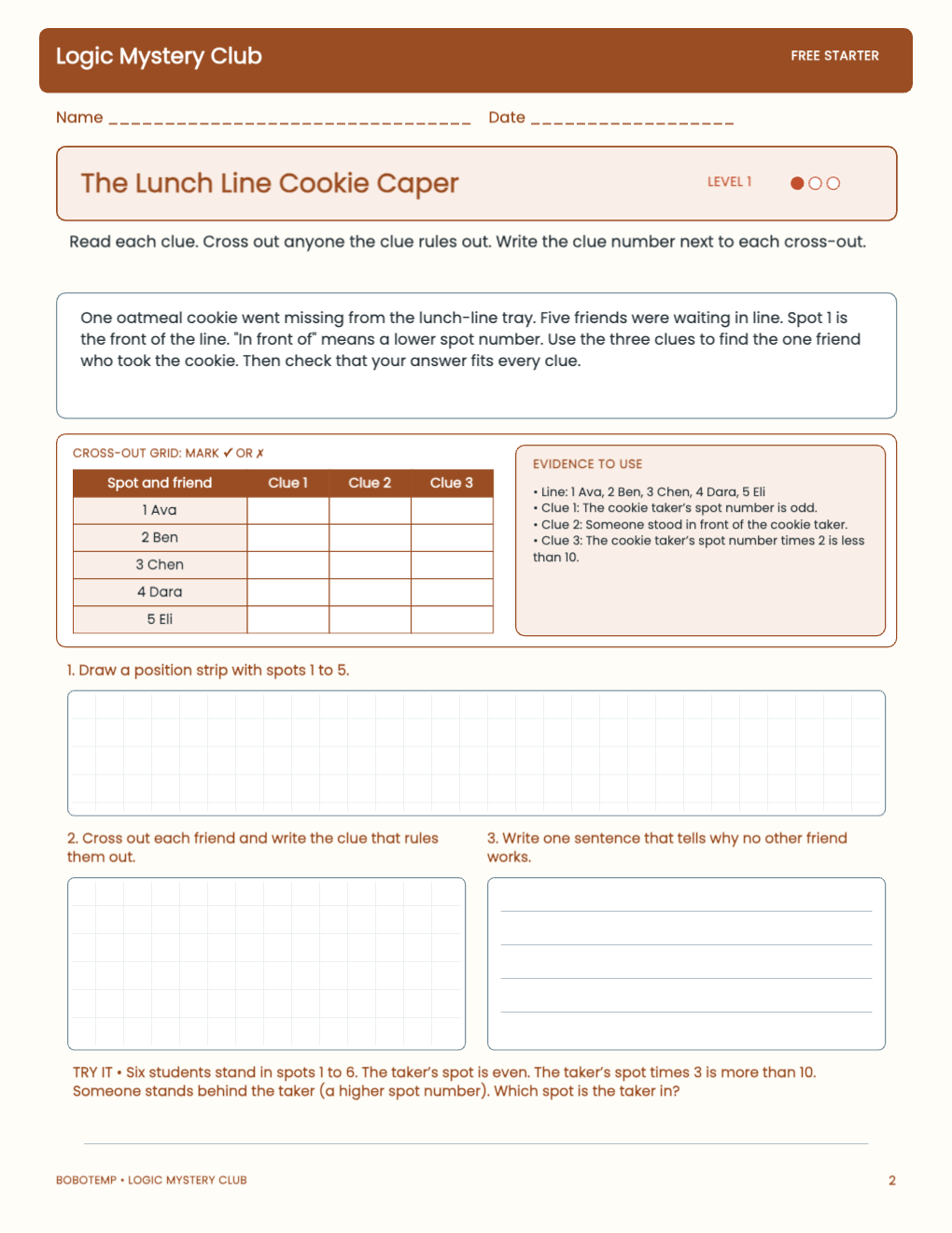 Logic Mystery Club free activity page 1