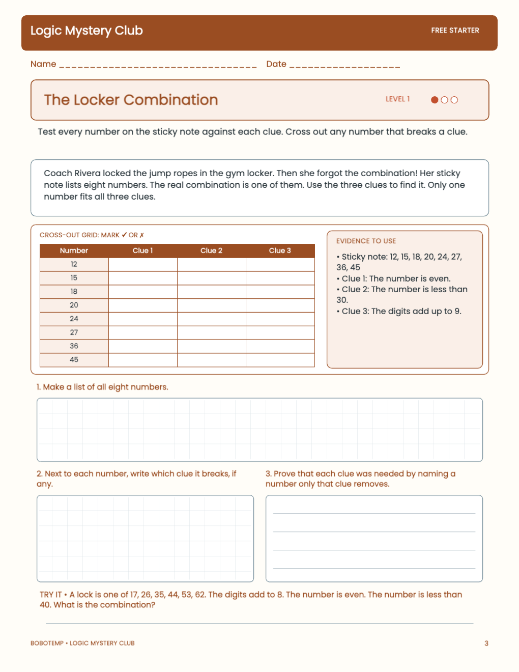 Logic Mystery Club free activity page 2