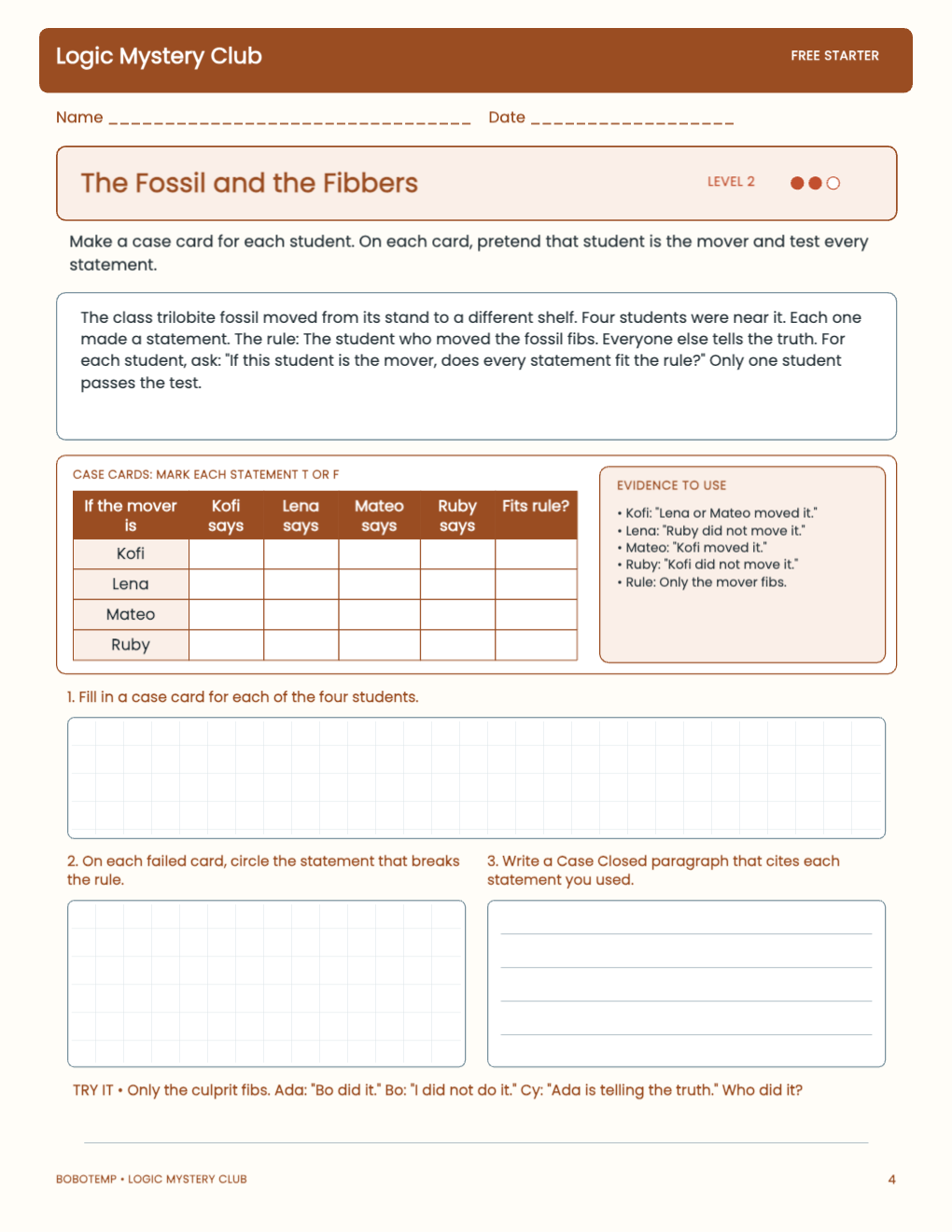 Logic Mystery Club free activity page 3