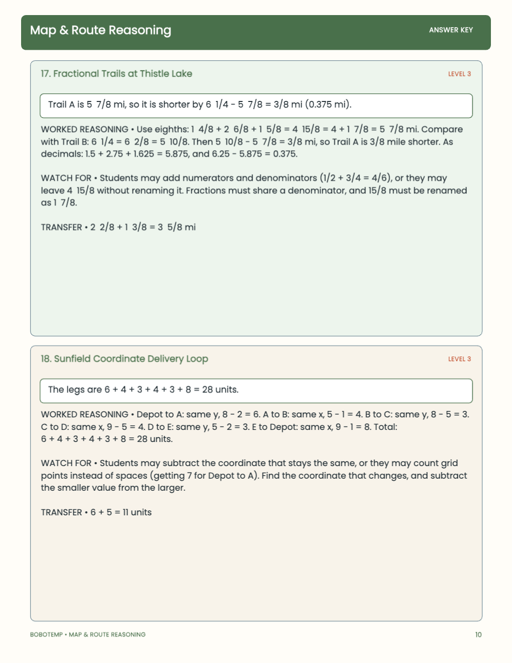 Map & Route Reasoning worked answer page