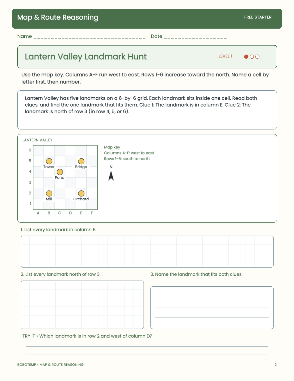 Map & Route Reasoning free activity page 1