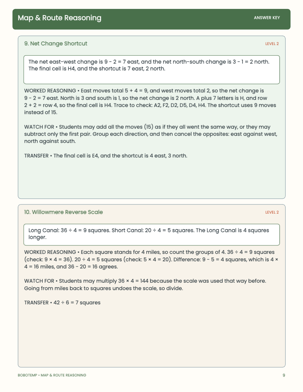 Map & Route Reasoning worked answer page