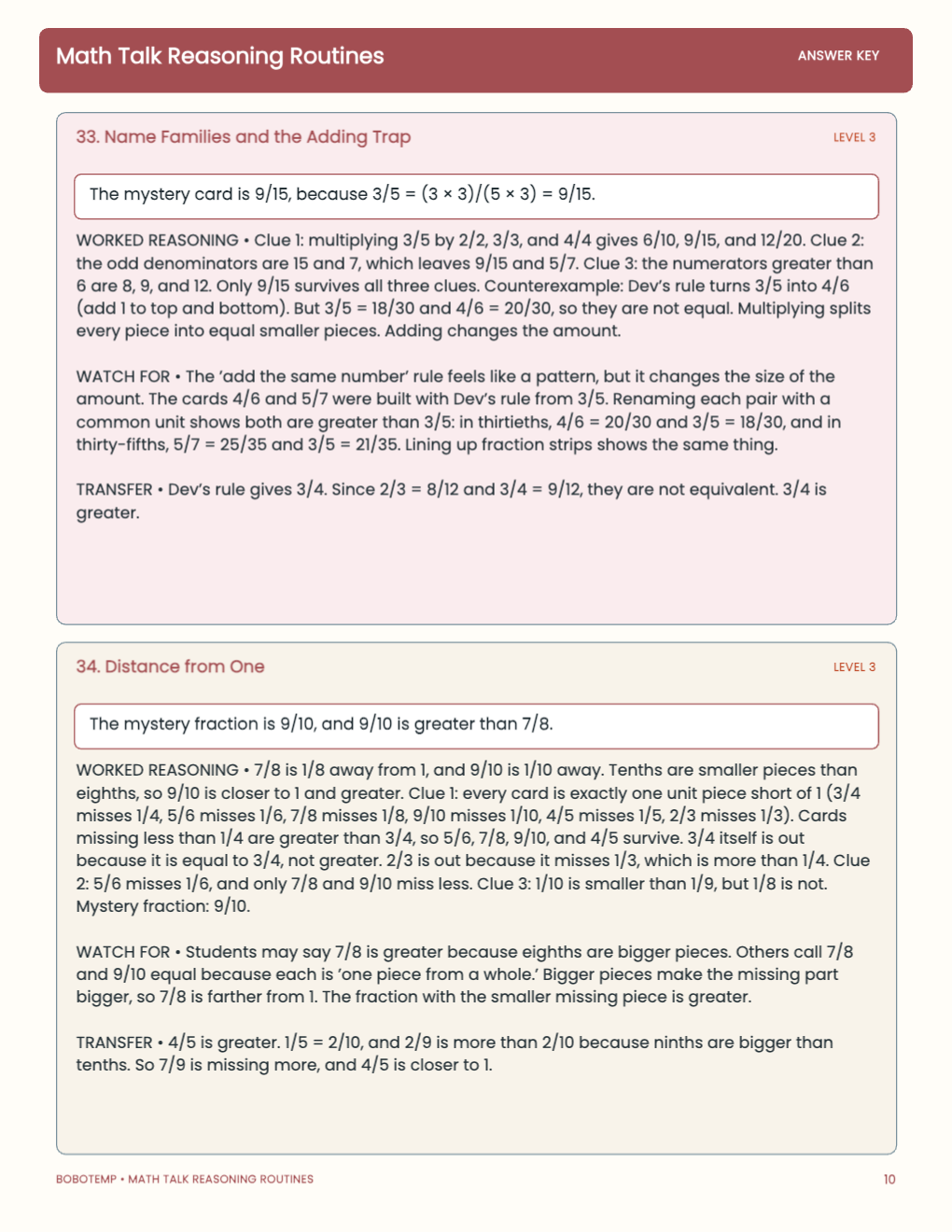 Math Talk Reasoning Routines worked answer page