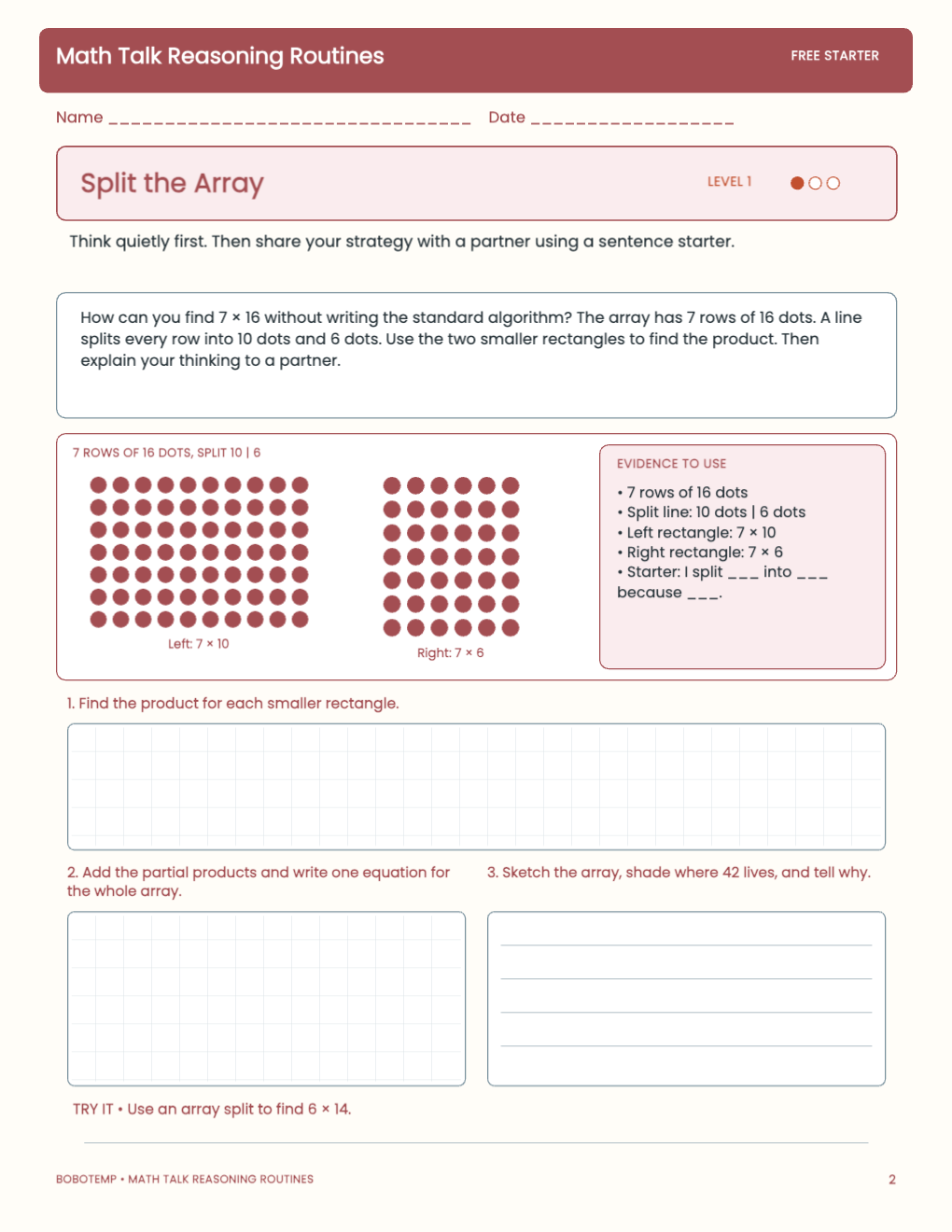 Math Talk Reasoning Routines free activity page 1