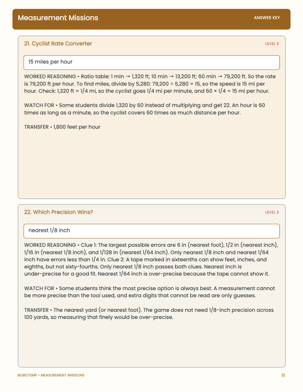 Measurement Missions worked answer page