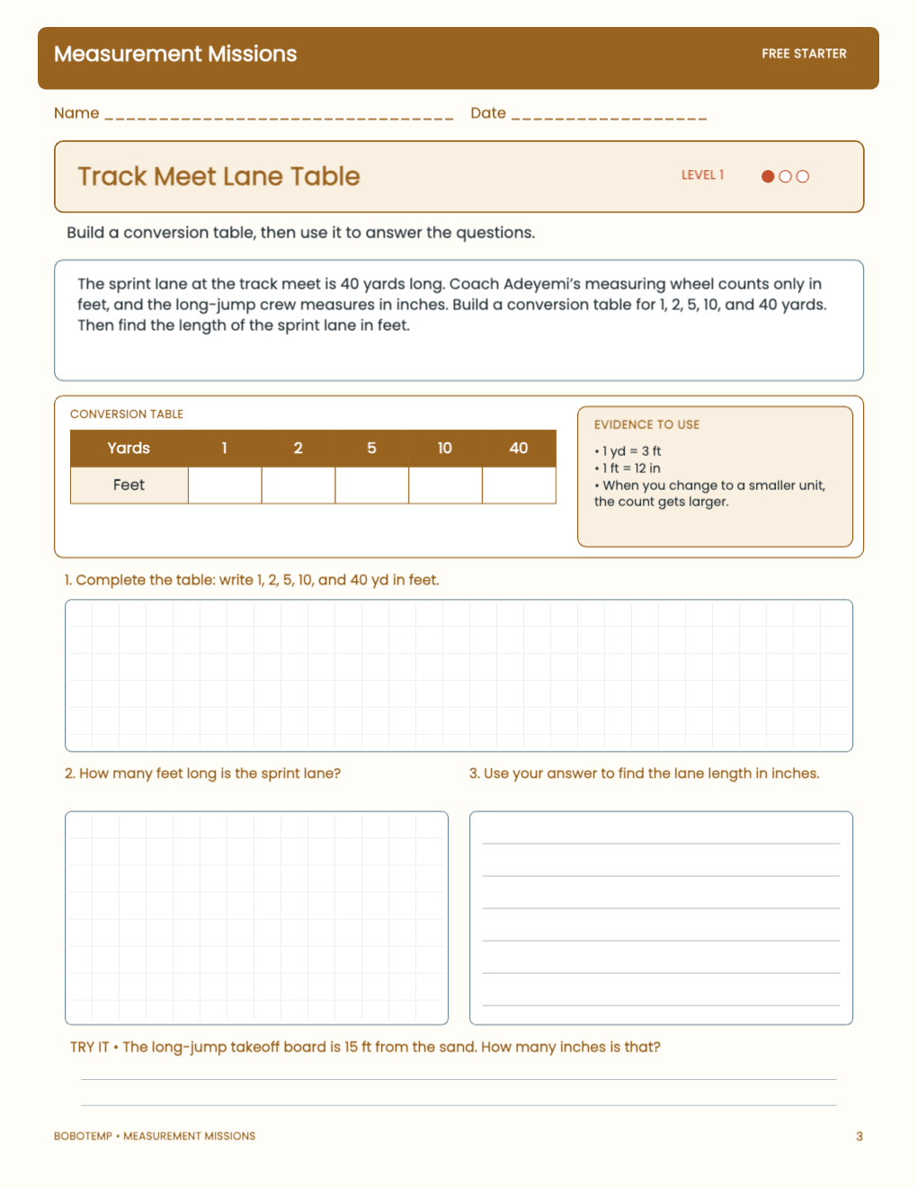 Measurement Missions free activity page 2