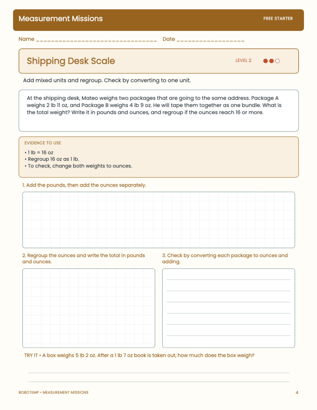 Measurement Missions free activity page 3
