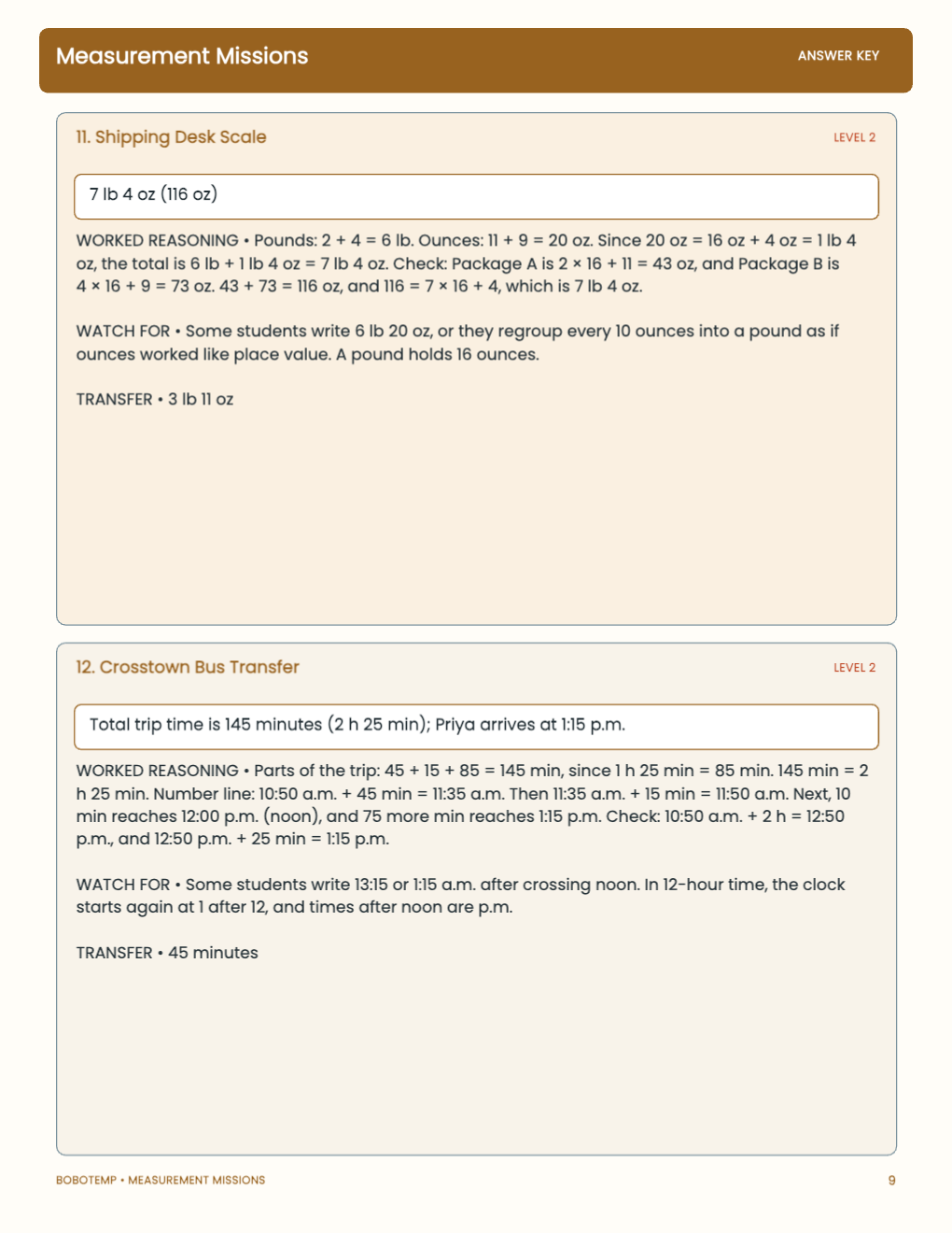 Measurement Missions worked answer page