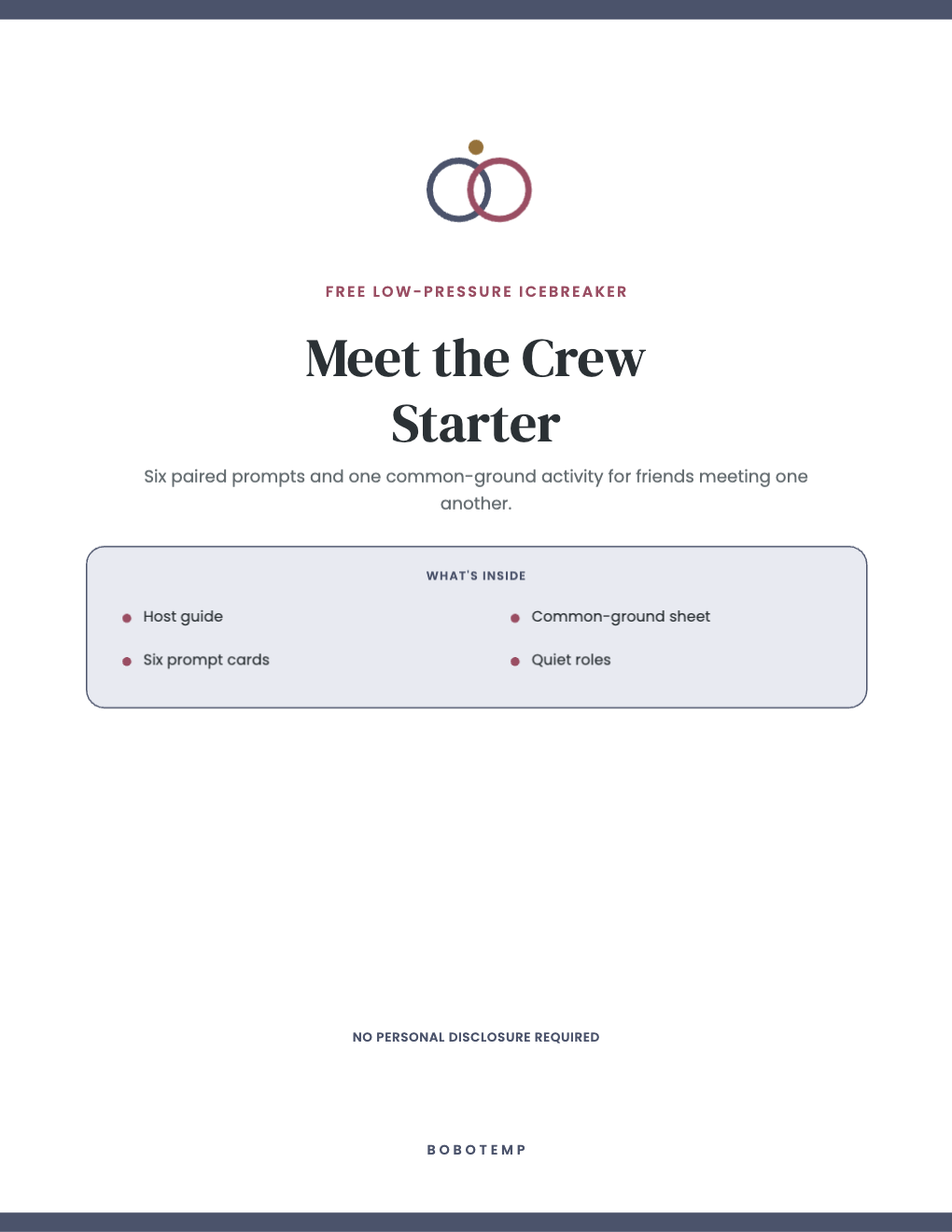 Meet the Crew Bachelorette Icebreaker Kit free page 1 of 4