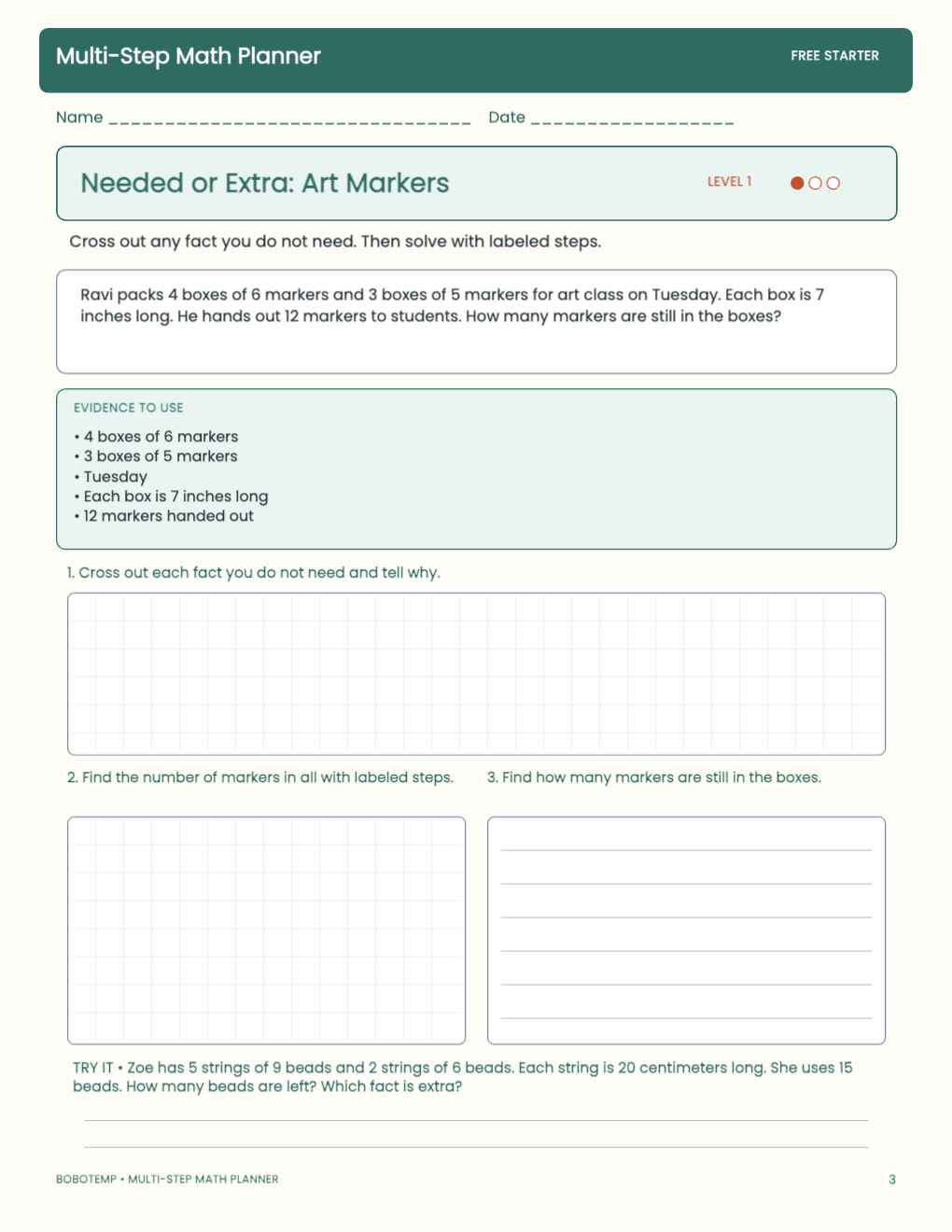 Multi-Step Math Planner free activity page 2