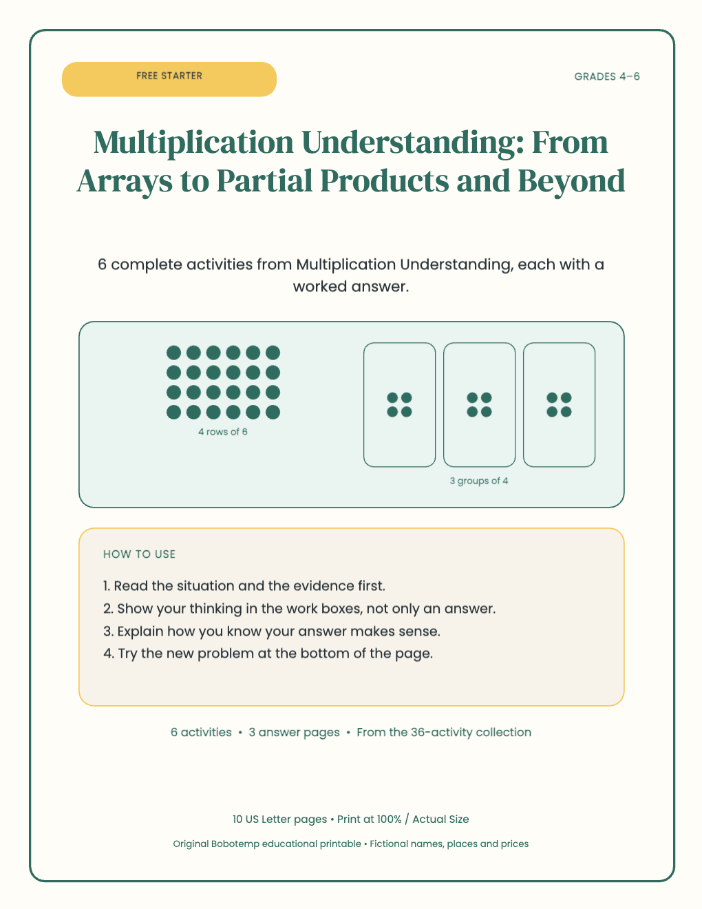 Multiplication Understanding free starter cover