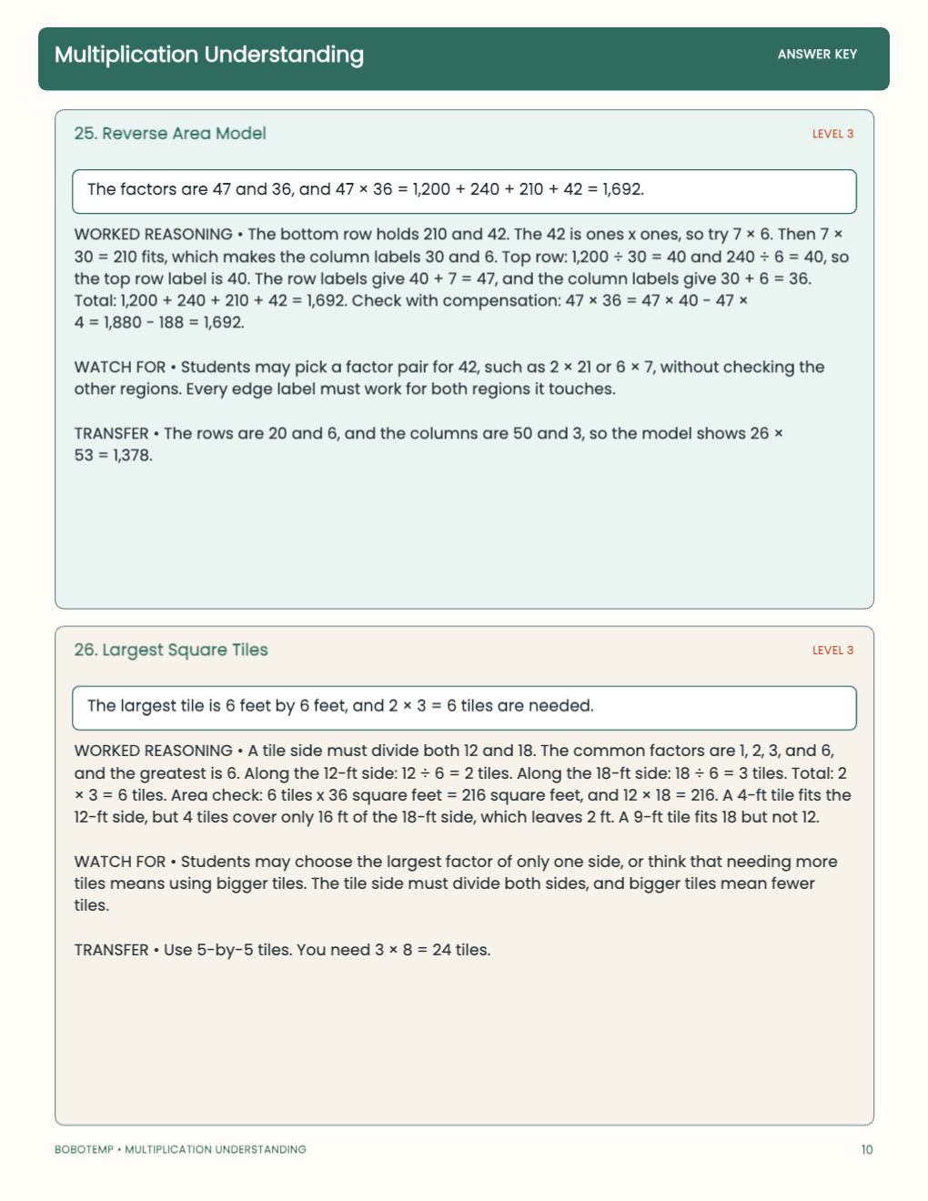 Multiplication Understanding worked answer page