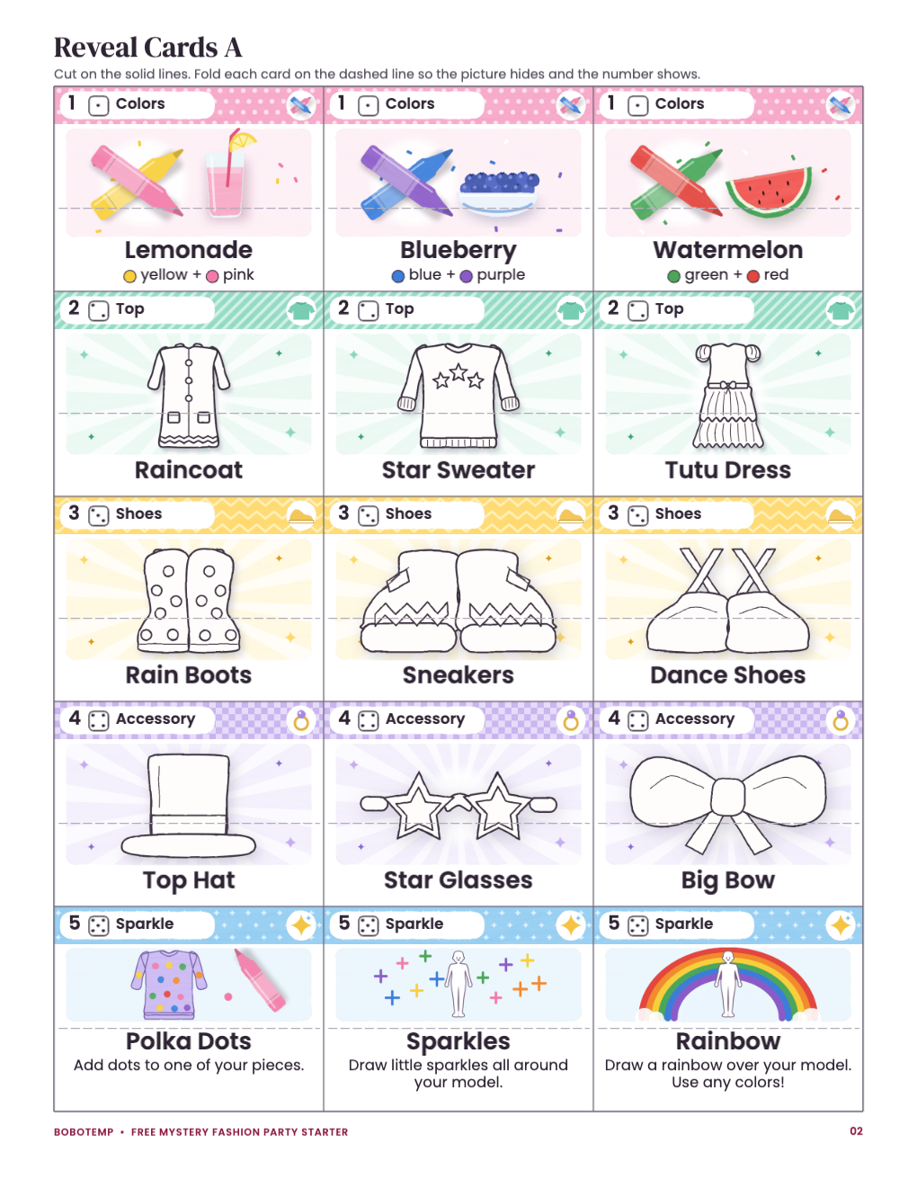 Reveal Cards A: fifteen fold-and-seal cards in five colored round bands