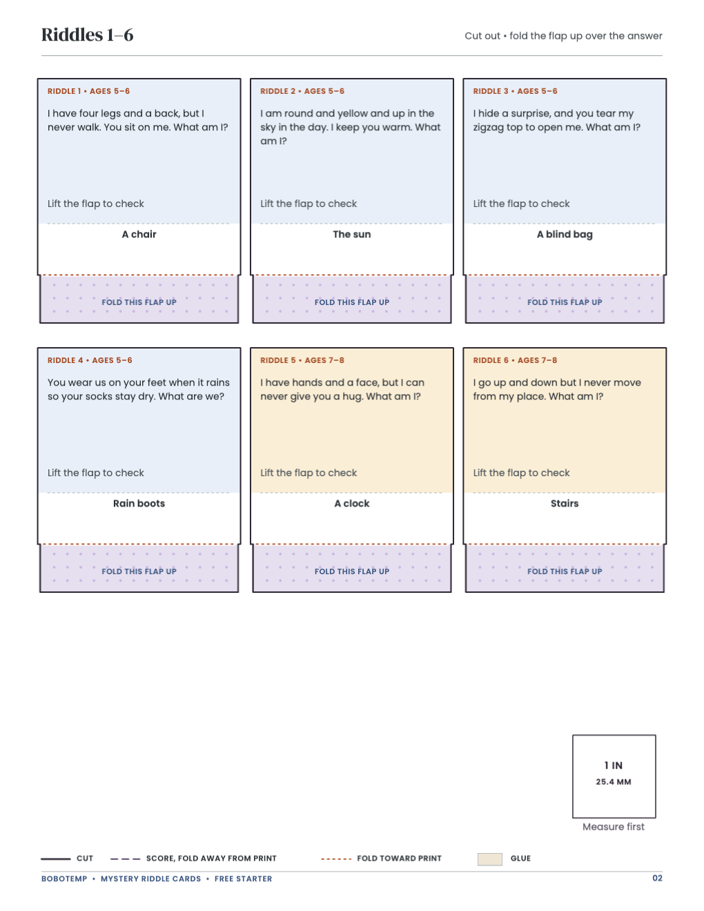 Riddles 1–6 page