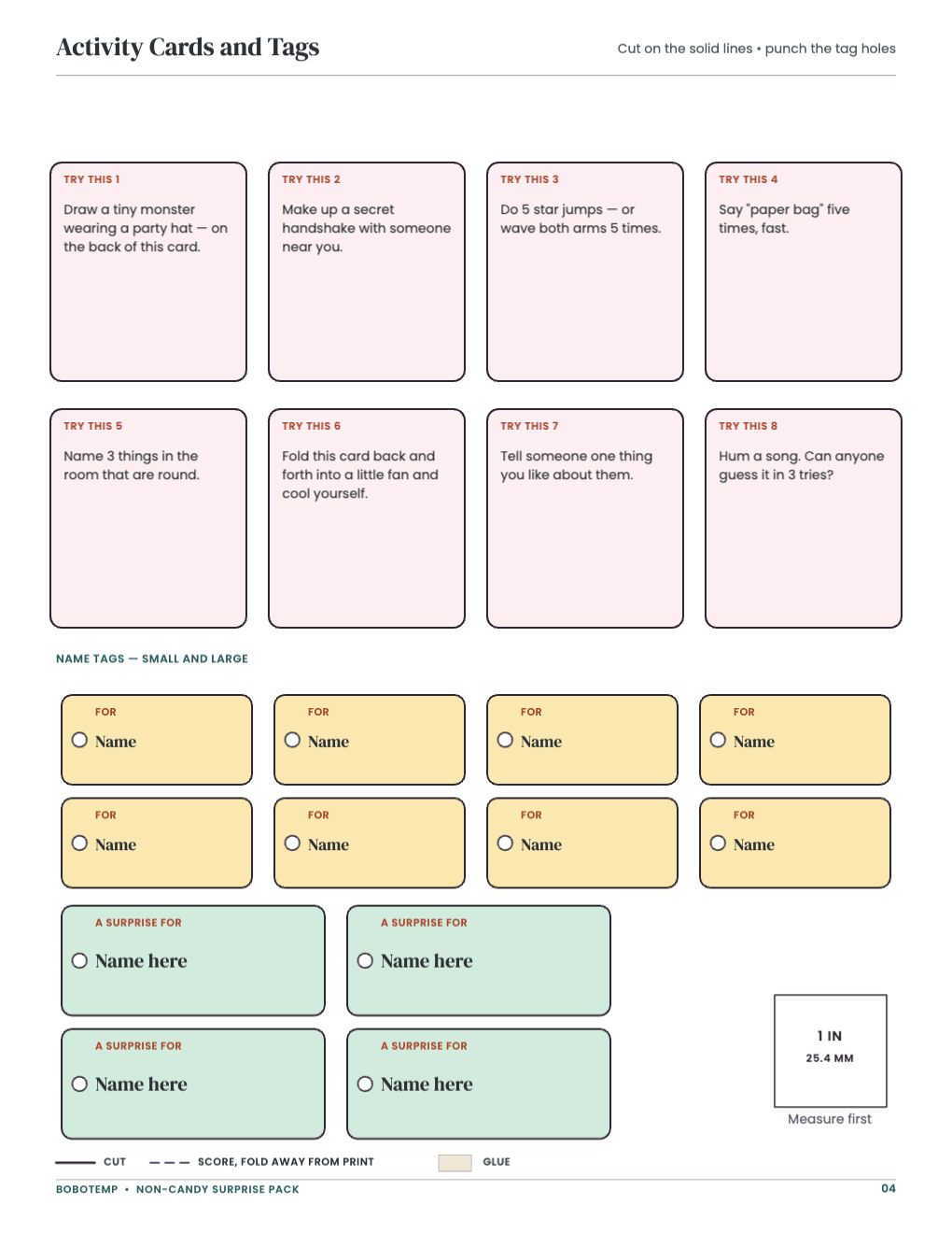 Activity Cards and Tags page