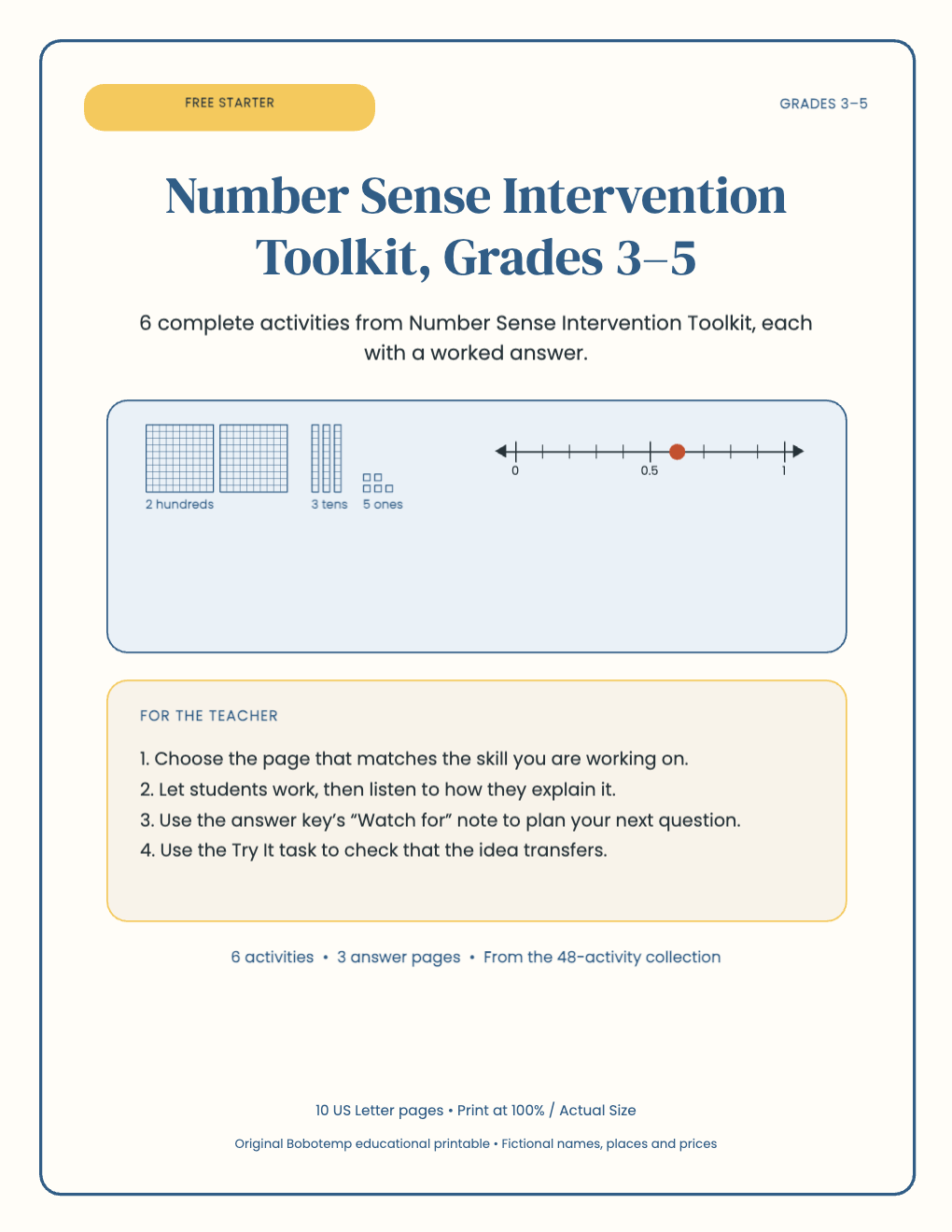 Number Sense Intervention Toolkit free starter cover