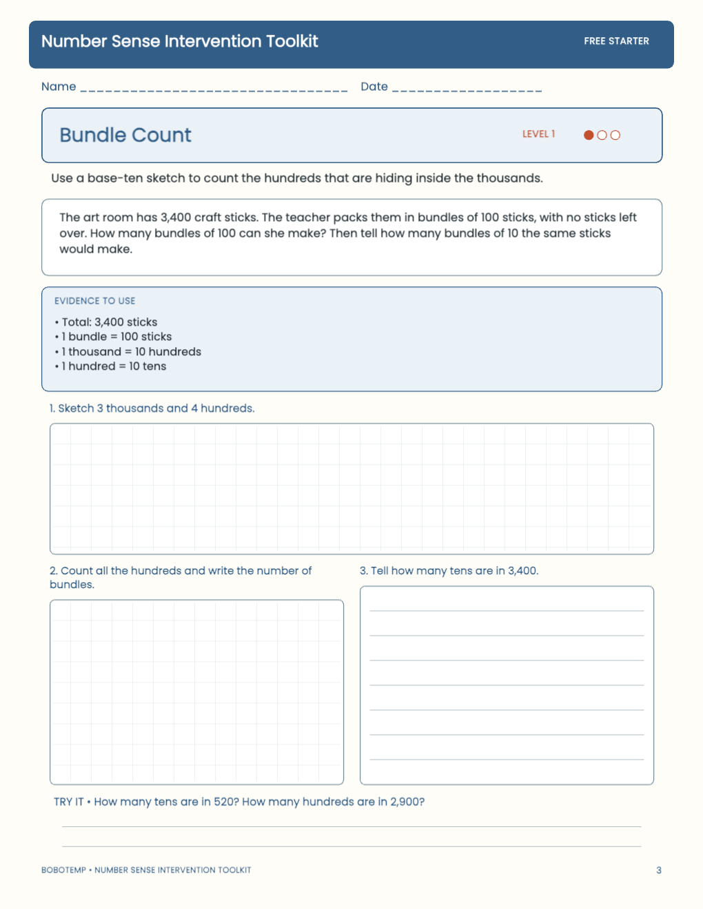 Number Sense Intervention Toolkit free activity page 2