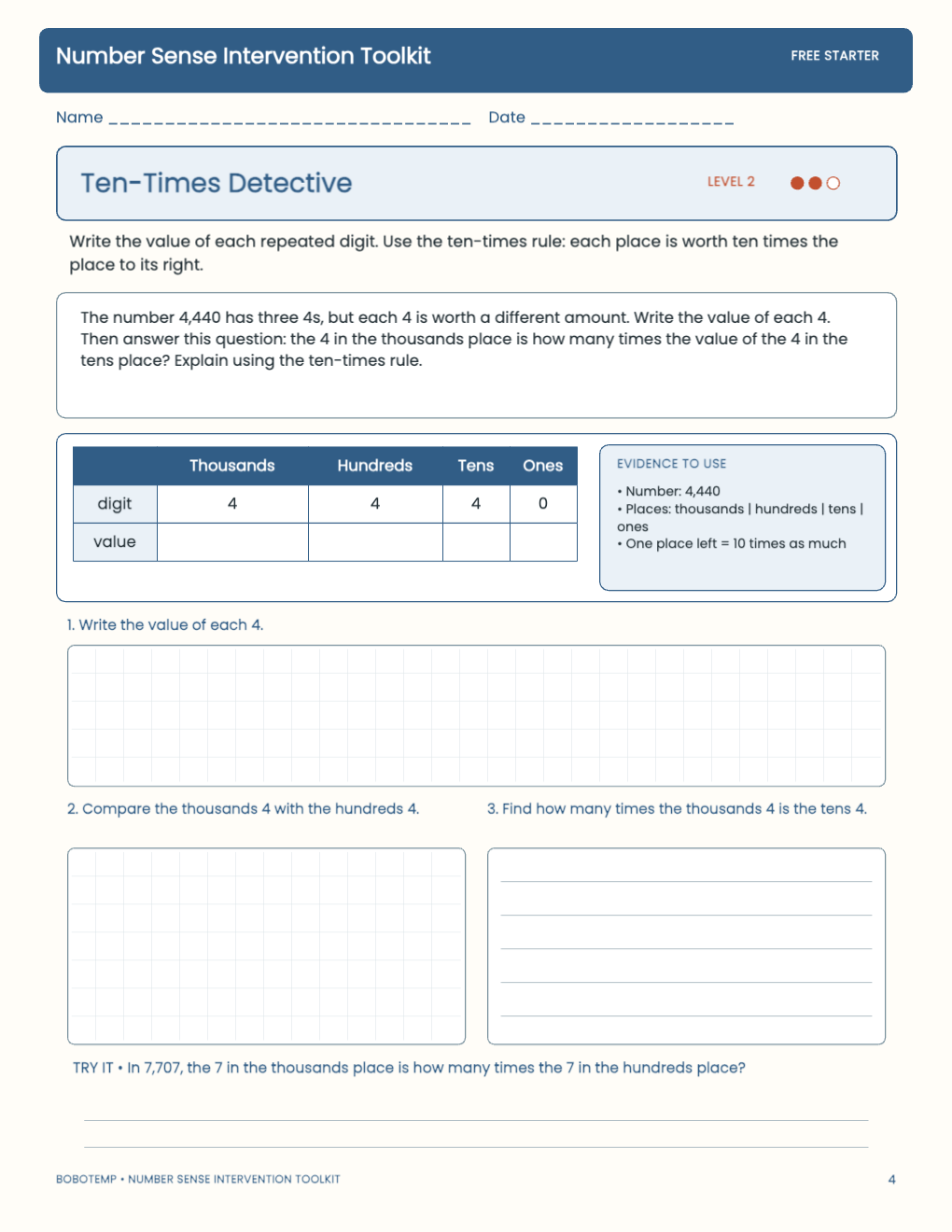 Number Sense Intervention Toolkit free activity page 3