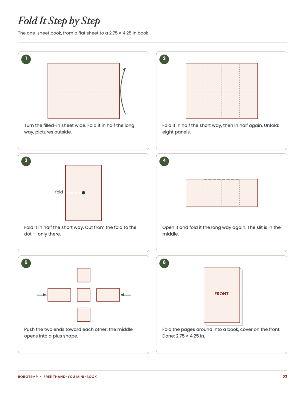 Fold It Step by Step: six pictures from a flat sheet to a finished book