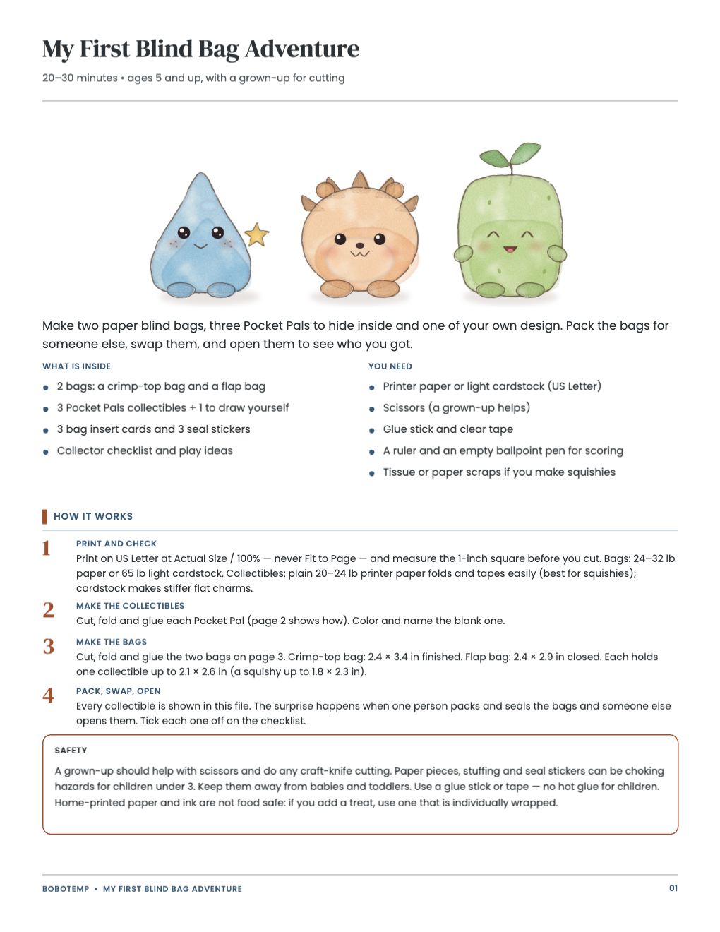 My First Blind Bag Adventure guide: what is inside, the steps and safety notes