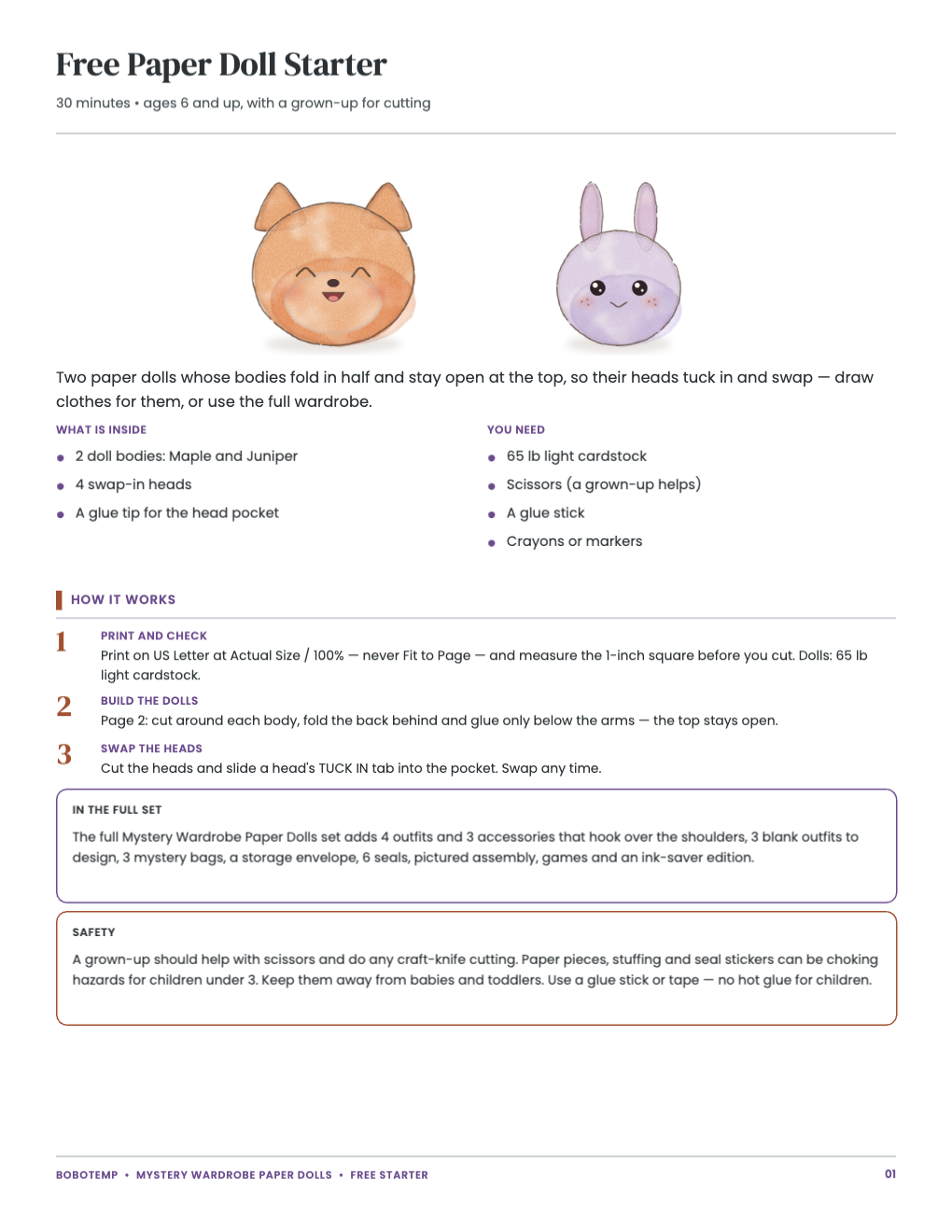 Free Paper Doll Starter guide: what is inside, the steps and safety notes
