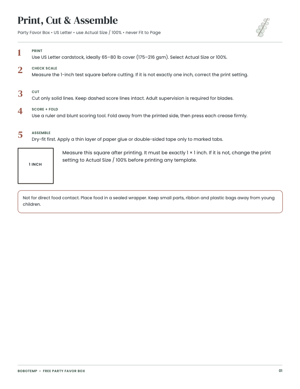 Print and scale-check guide with a one-inch square