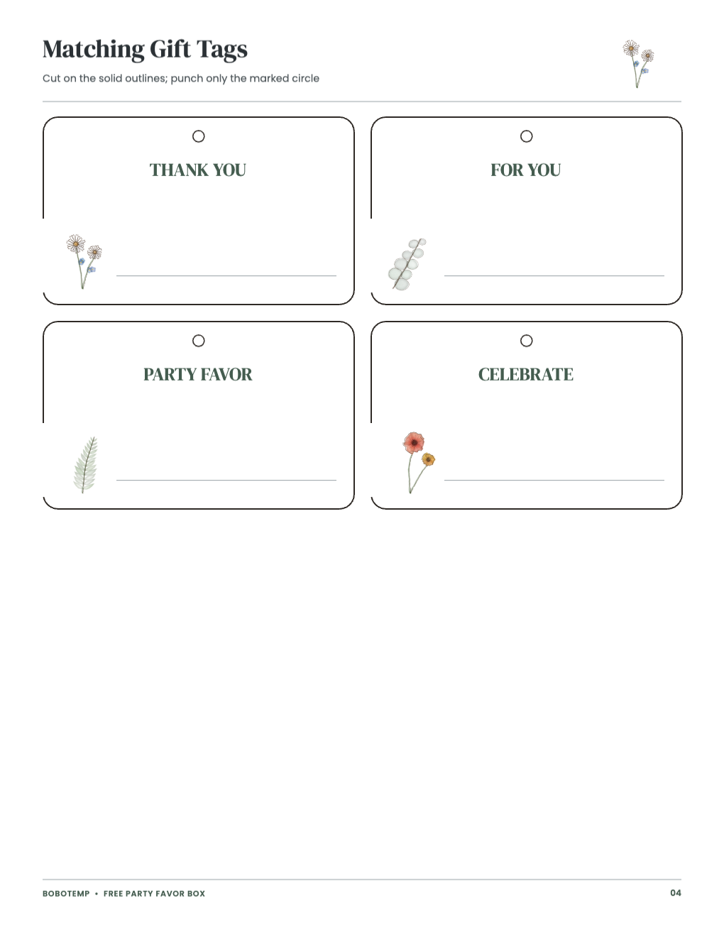 Four matching gift tags