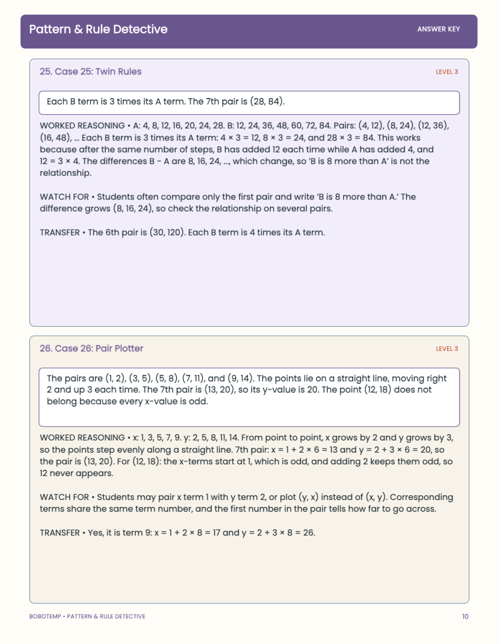 Pattern & Rule Detective worked answer page