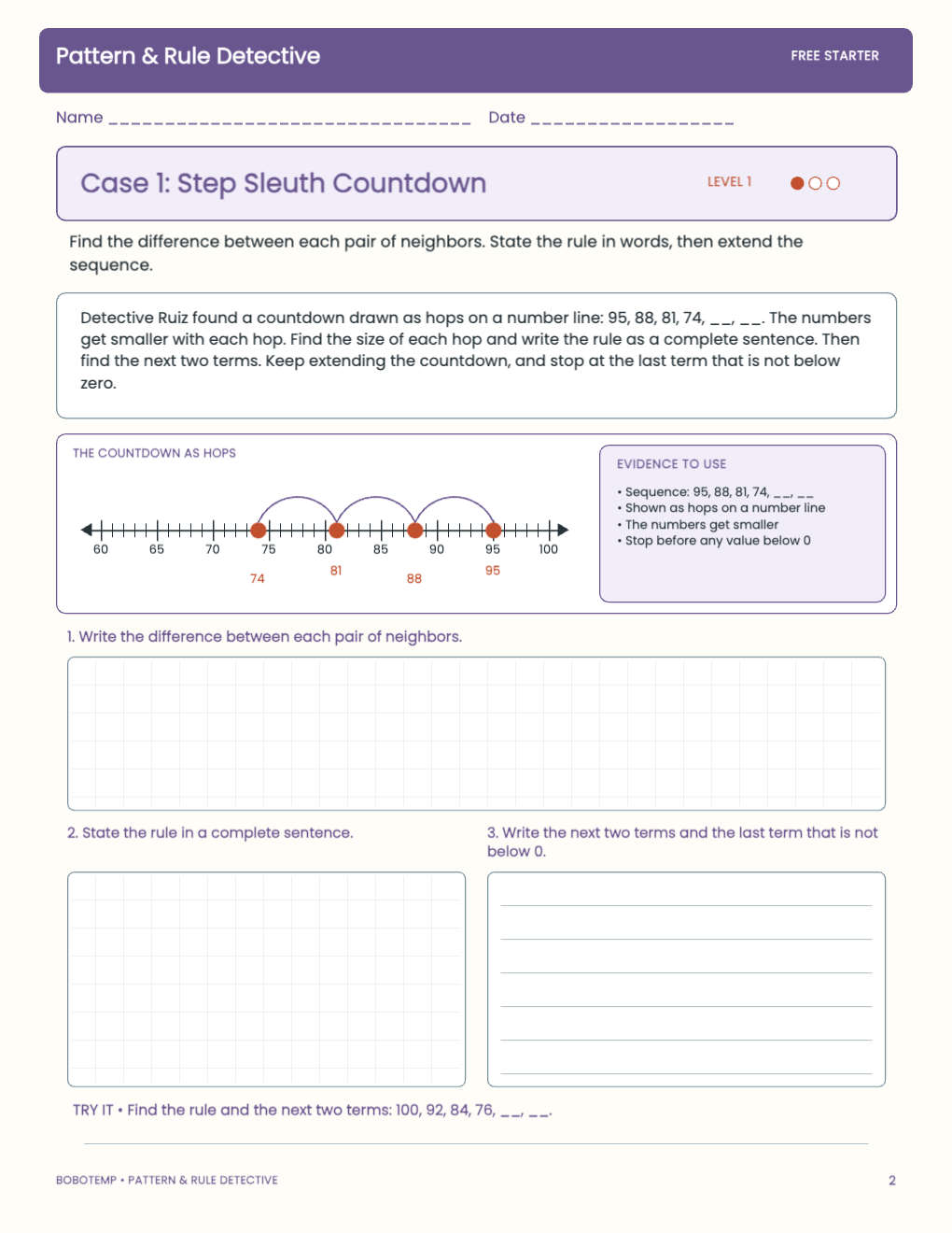 Pattern & Rule Detective free activity page 1