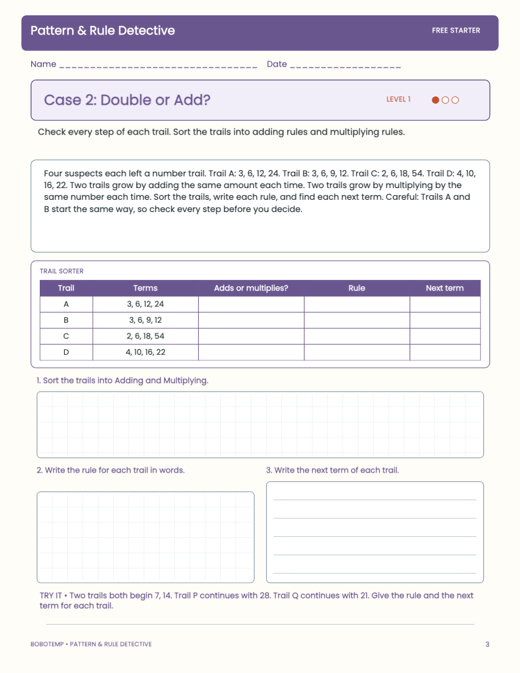 Pattern & Rule Detective free activity page 2