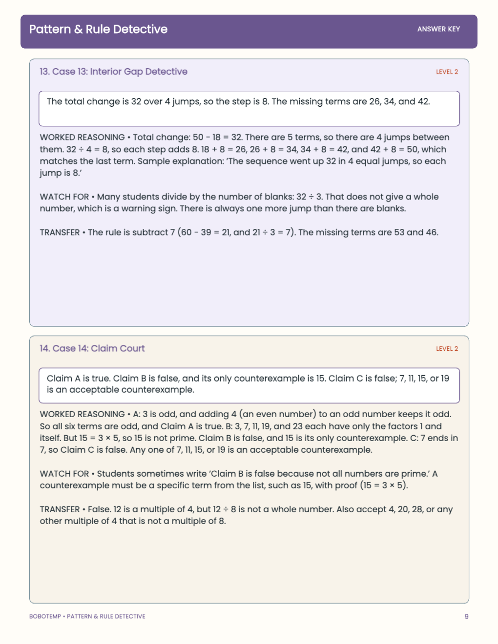 Pattern & Rule Detective worked answer page