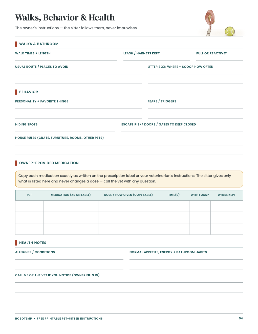 Pet care and health notes