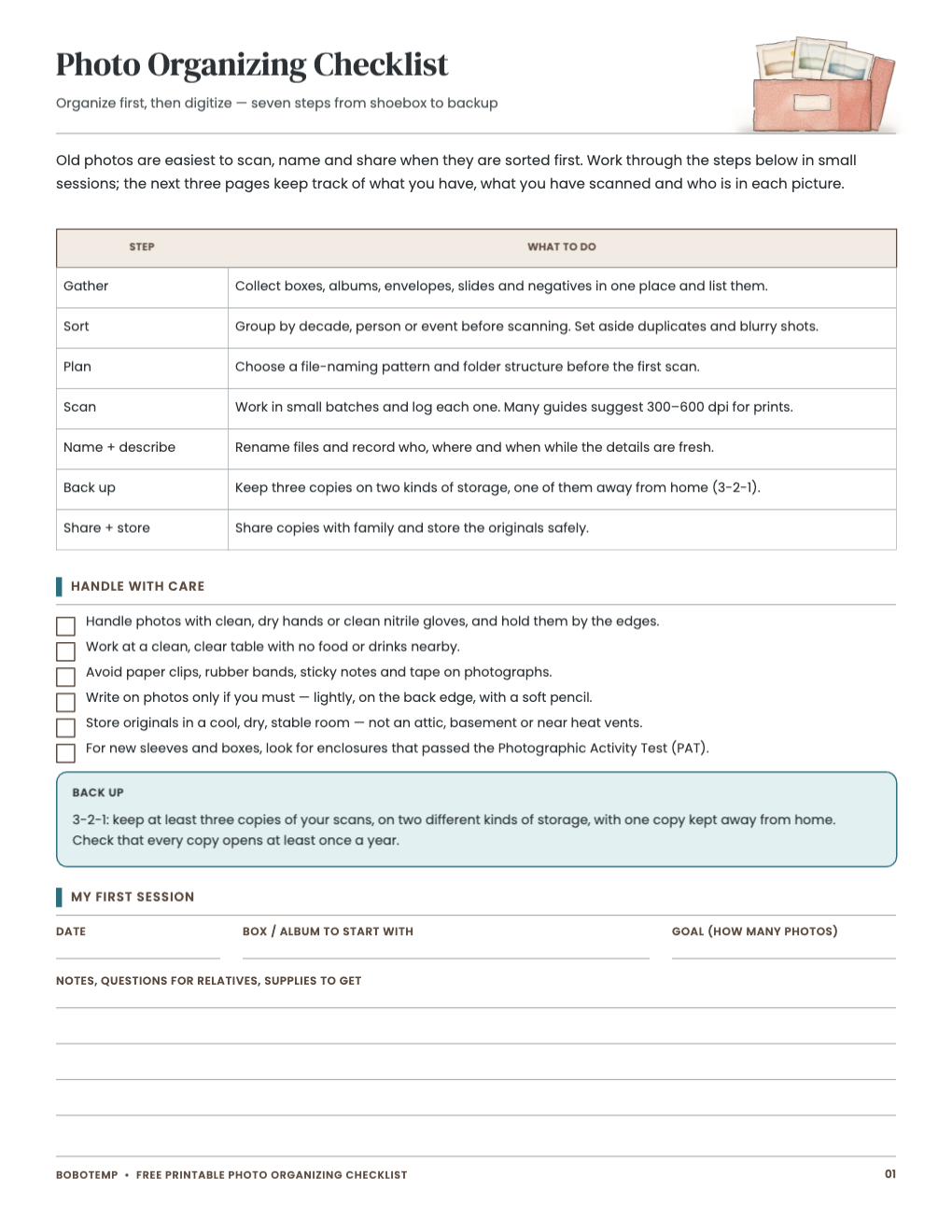 Seven-step family photo organizing checklist