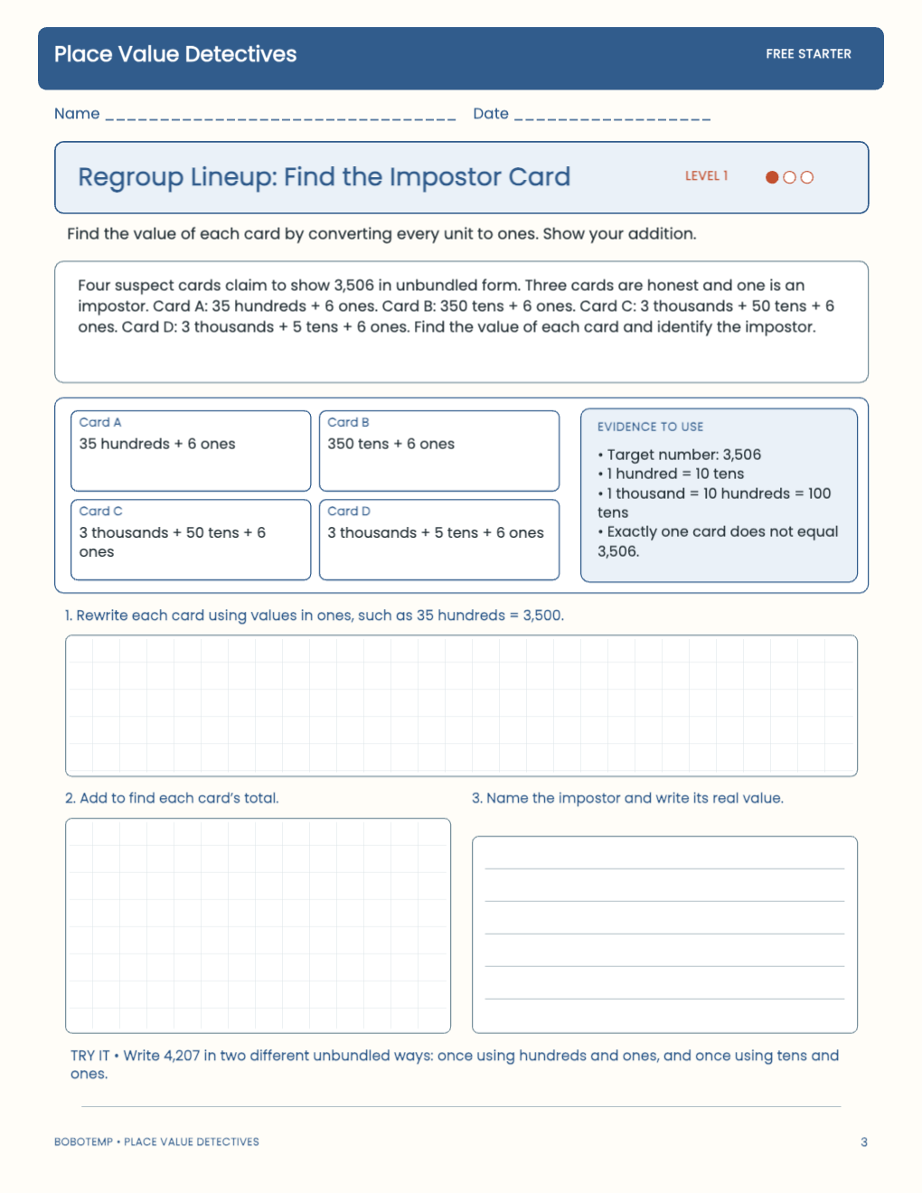 Place Value Detectives free activity page 2