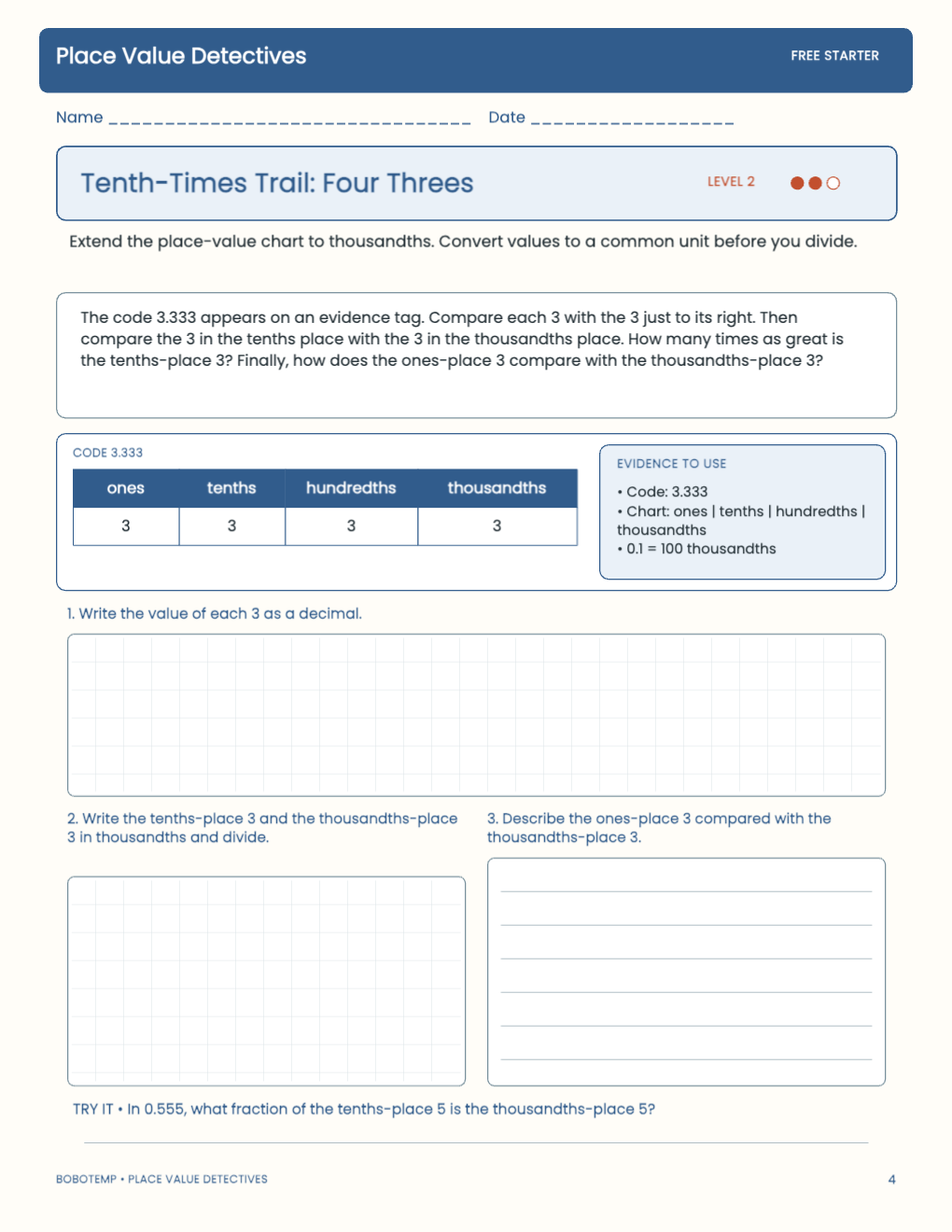 Place Value Detectives free activity page 3