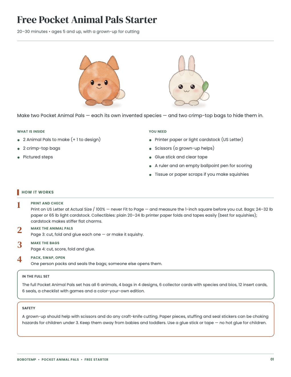 Free Pocket Animal Pals Starter guide: what is inside, the steps and safety notes