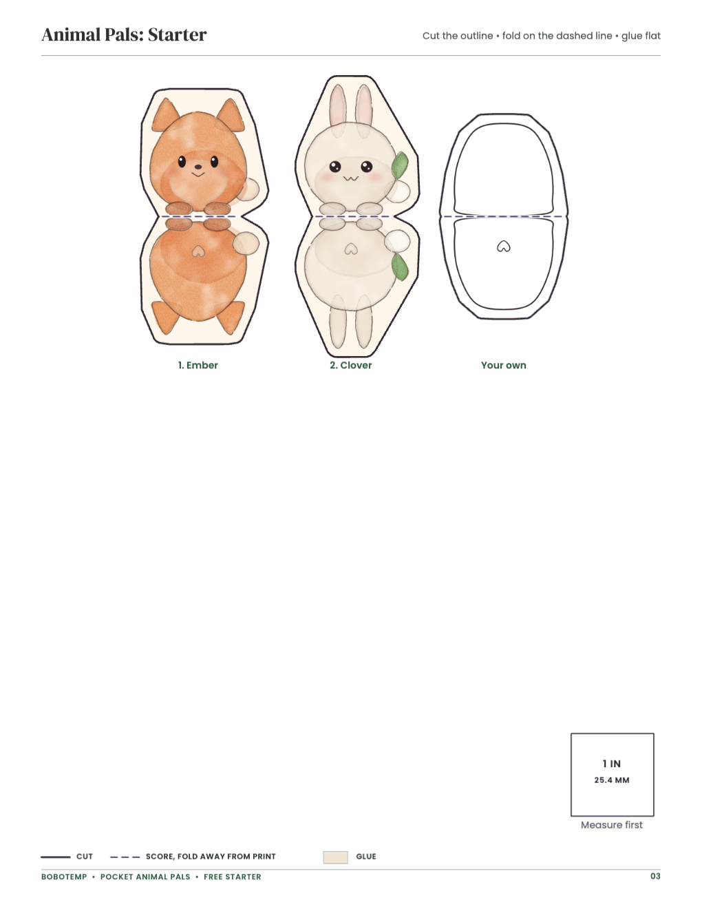 Animal Pals: Starter: collectibles with cut and fold lines and a blank to design
