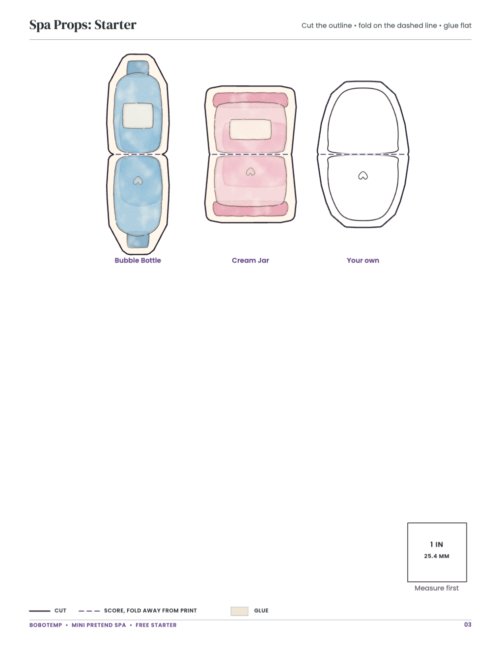 Spa Props: Starter: collectibles with cut and fold lines and a blank to design