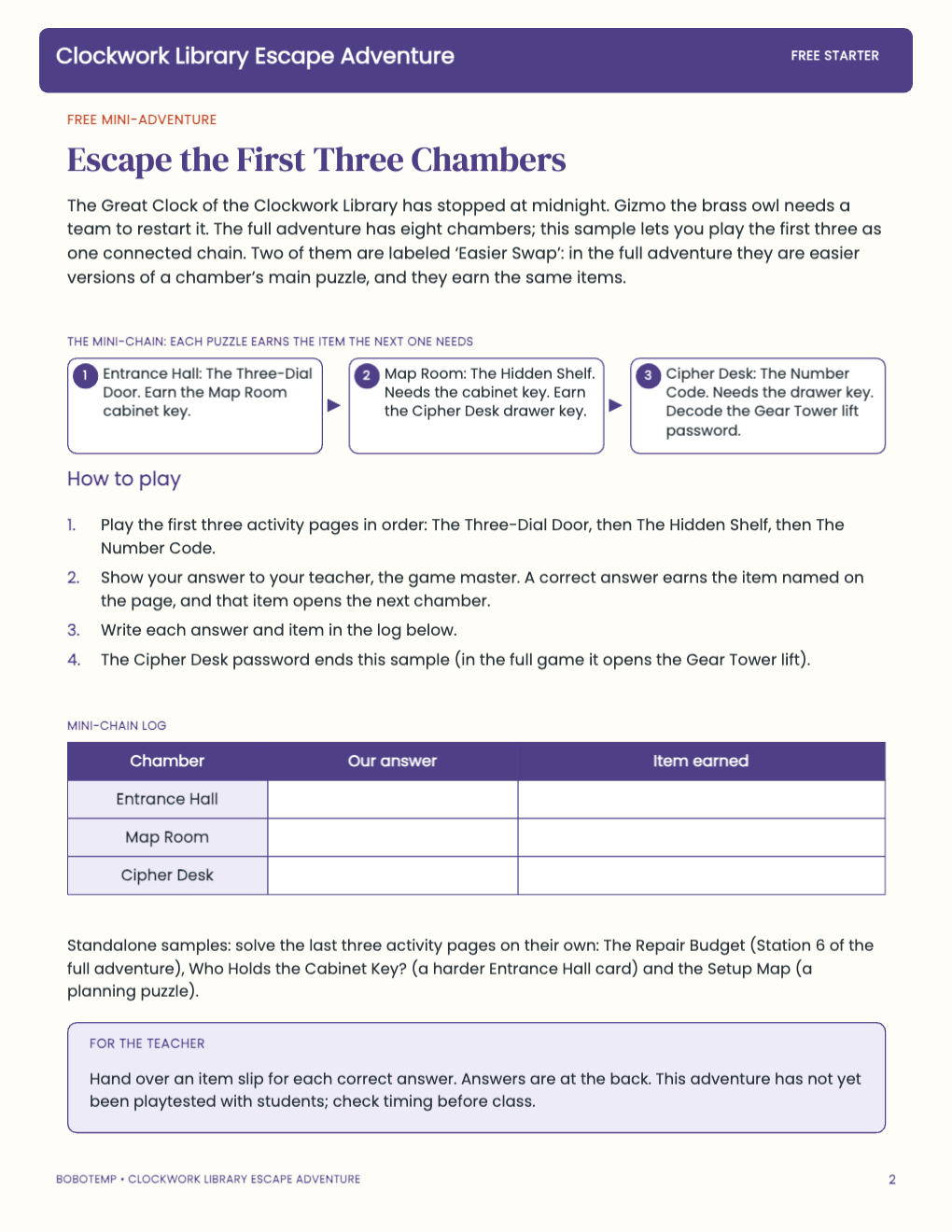 Clockwork Library Escape Adventure free starter guide page